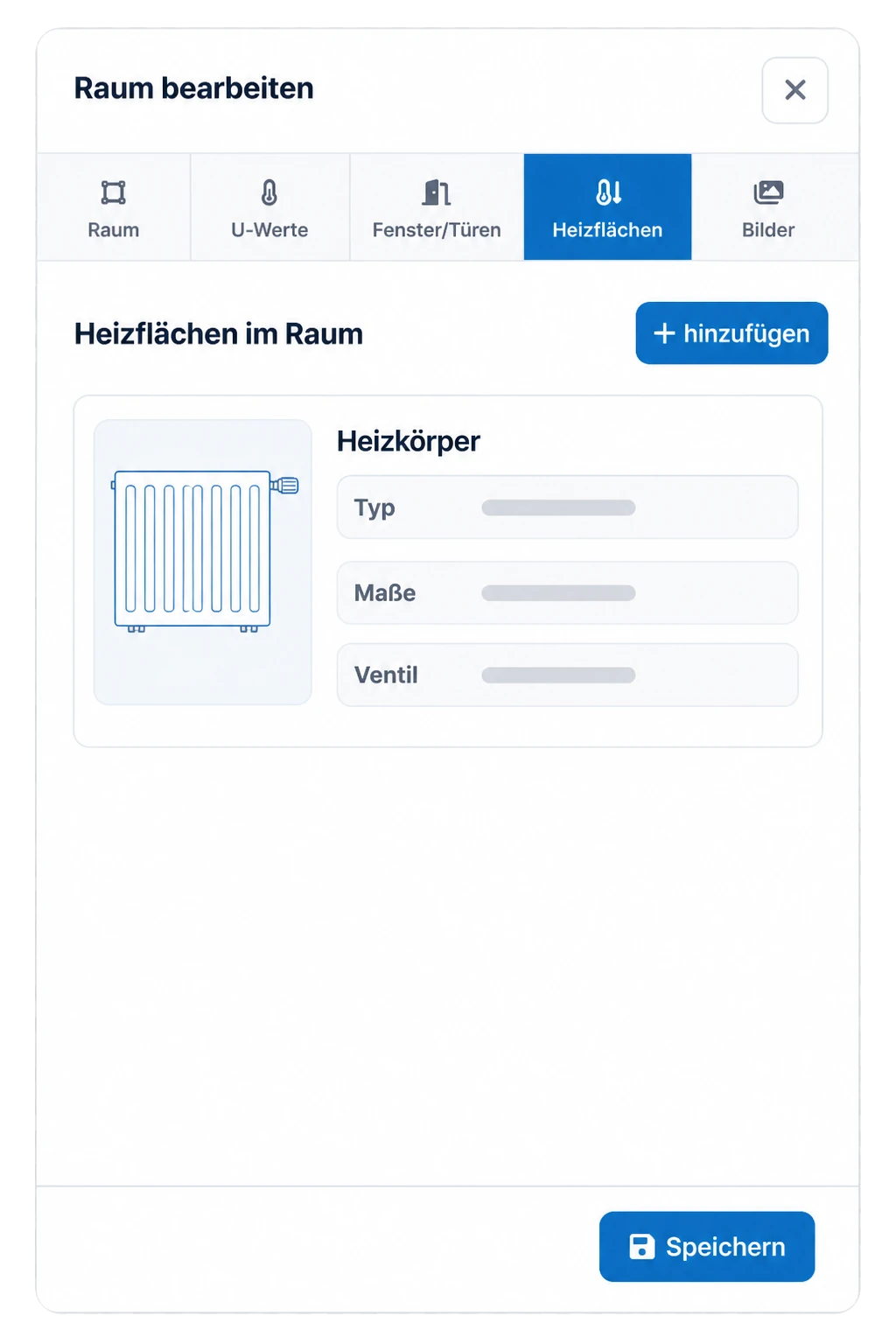 Schematische Heizreport-Ansicht zur Erfassung eines Heizkörpers